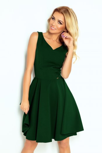  114-10 Flared dress - heart-shaped neckline - dark green 