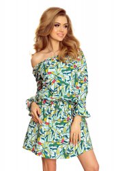  198-4 JULIE Dress with flounces on the sleeves - green toucans 