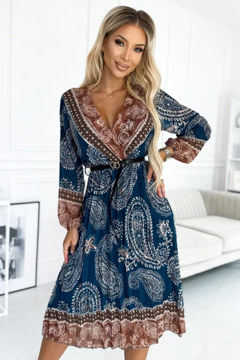 The woman in the photo is wearing a chic green ribbed knit dress, highlighting its elegant fit and stylish design. This knit dress is perfect for both casual outings and sophisticated events, making it a versatile addition to any wardrobe.