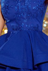 200-7 CHARLOTTE - Exclusive dress with lace neckline - ROYAL BLUE 
