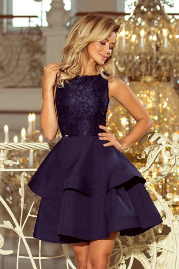  205-3 LAURA flared dress with lace - navy blue 