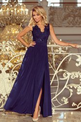  215-2 LEA long sleeveless dress with embroidered cleavage - dark blue 