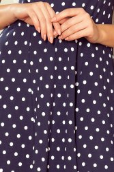 241-1 STELLA Dress with a neckline - dark blue in polka dots