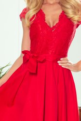 242-4 ANNA dress with neckline and lace - Red colour