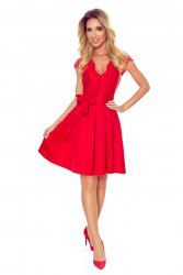 242-4 ANNA dress with neckline and lace - Red colour