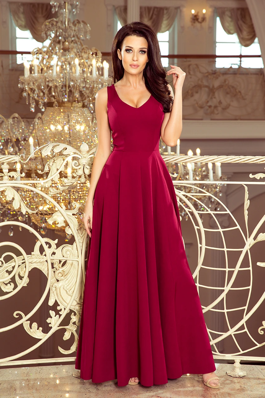 246-1 CINDY long dress with a neckline - burgundy
