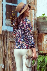 271-2 Blouse with tie - colorful flowers