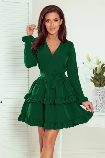 297-1 CAROLINE dress with frills and envelope neckline - green