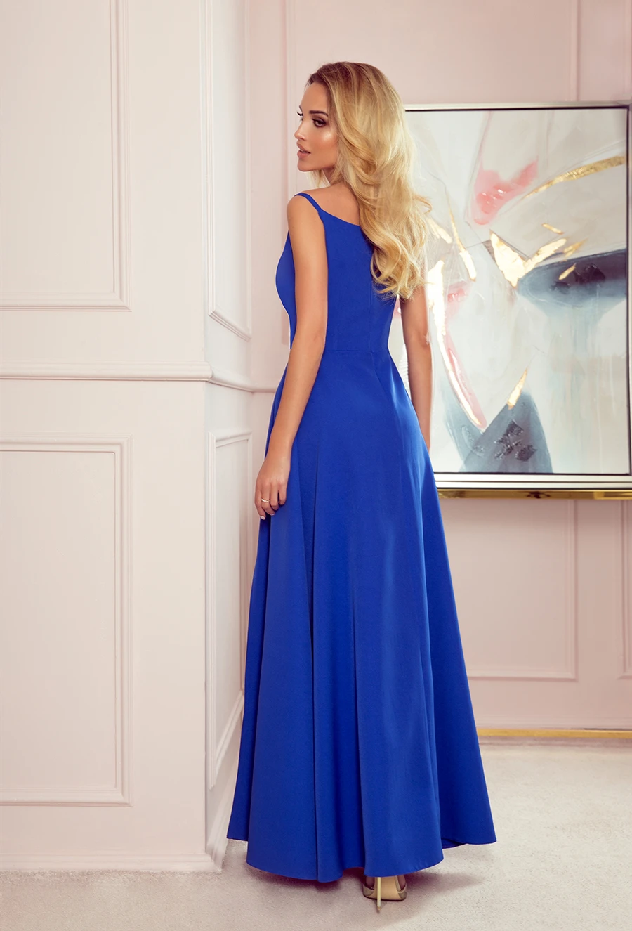 299-3 CHIARA elegant maxi dress with straps - royal blue