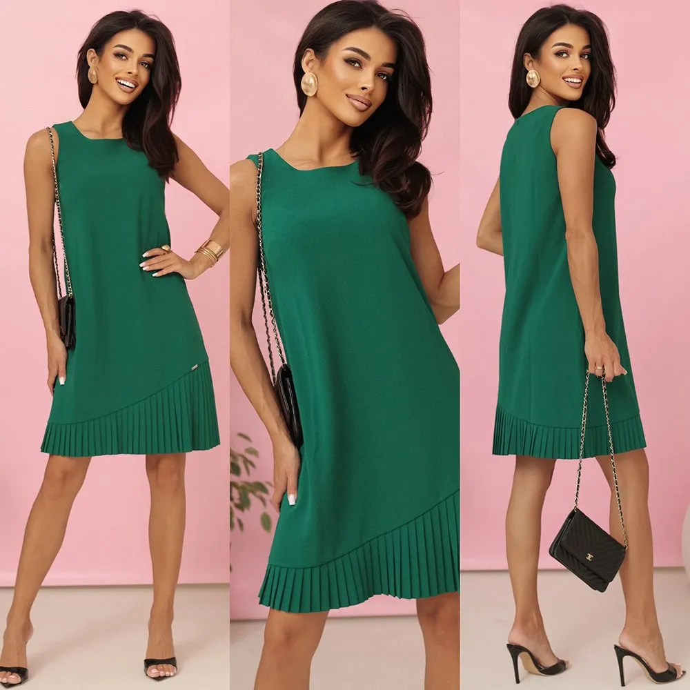 The model showcases a stunning black wrap dress with elegant short sleeves and a flattering tie waist. This chic black dress exudes sophistication, perfect for any formal occasion.