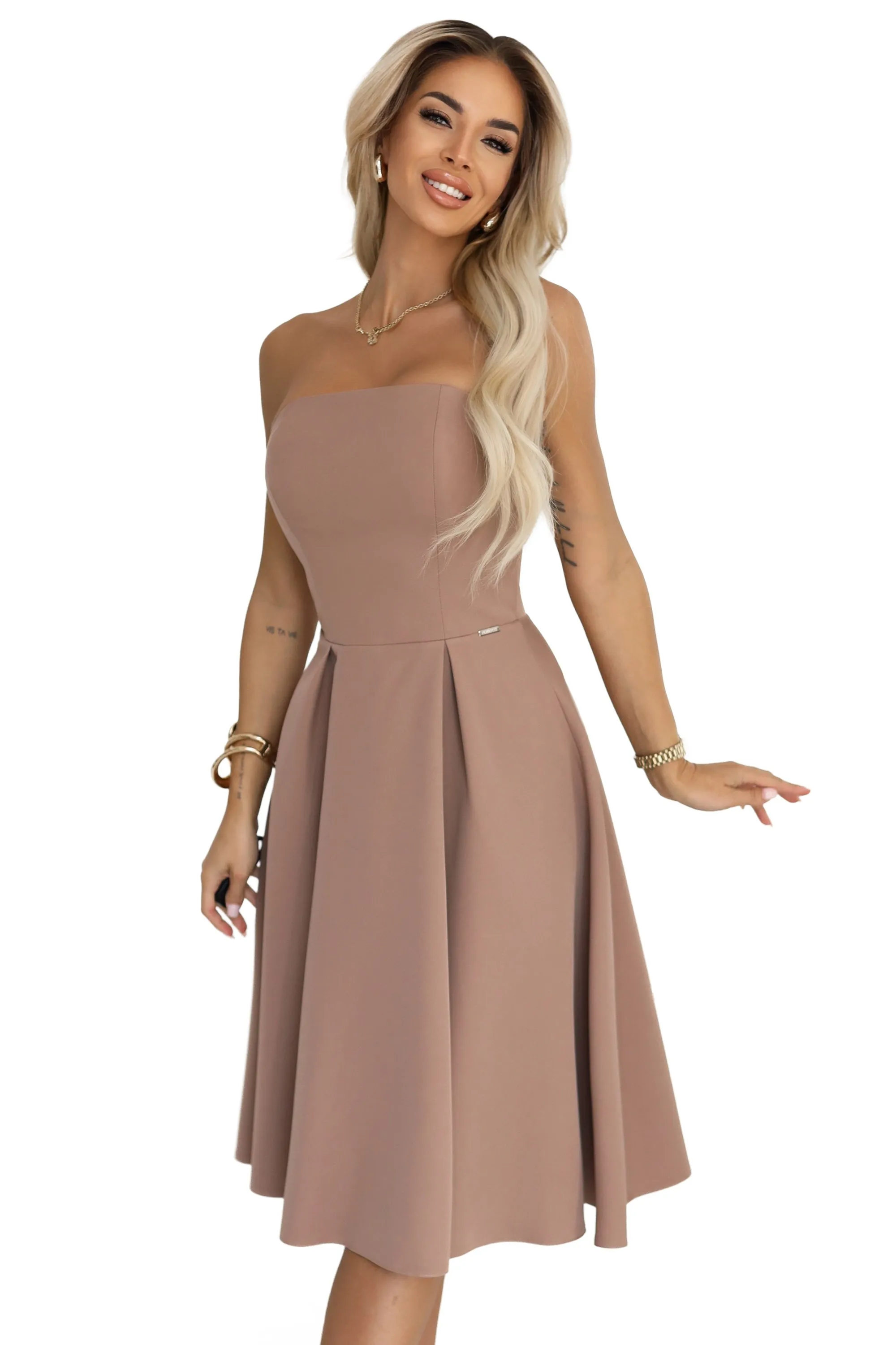 641-2 VIVIENNE corset flared midi dress for special occasions - beige