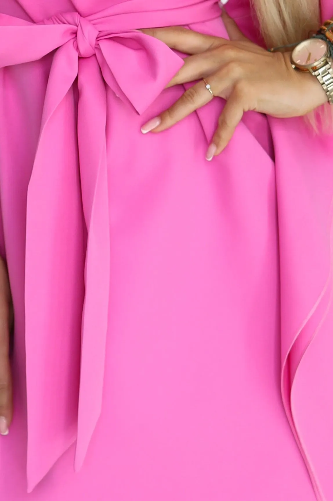 287-42 SOFIA Pink Butterfly Dress with Waist Tie - Light Fuchsia hot pink