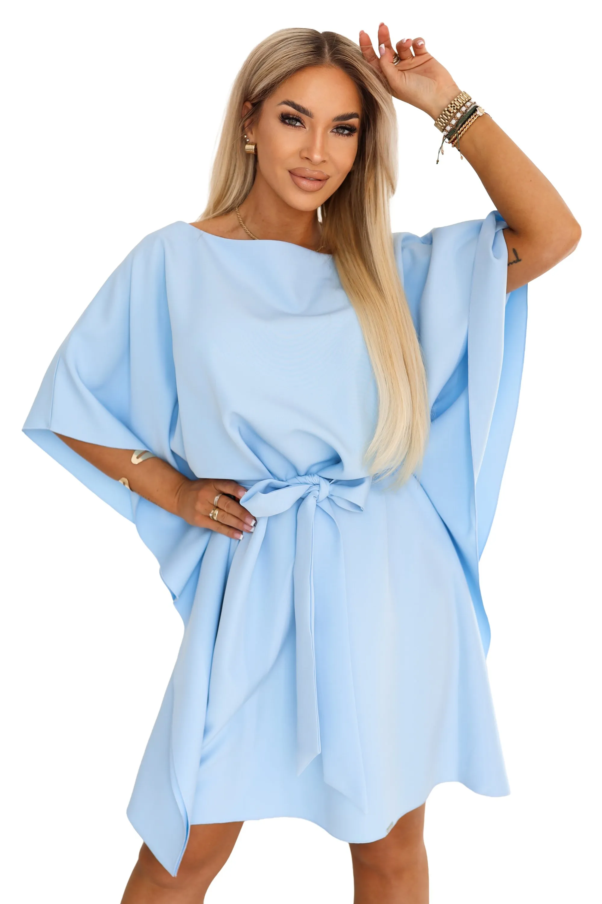 287-43 SOFIA Butterfly-style dress with a tie waist - light blue