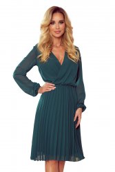 313-1 ISABELLE Pleated dress with neckline and long sleeve - green