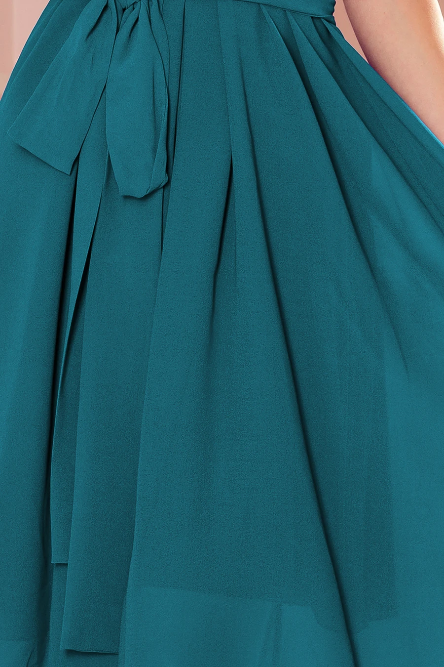 350-6 ALIZEE - szyfonowa sukienka z wiązaniem - MORSKA