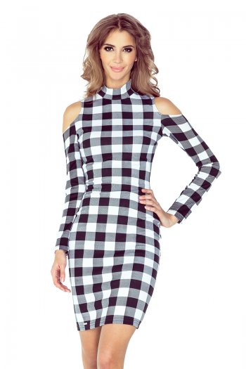 MM 008-2 Dress with turtleneck - long sleeve - black and white 